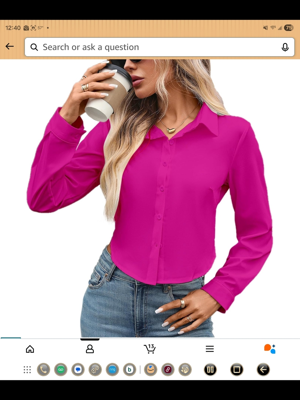Fuchsia Collared Button-Front Blouse for Women
